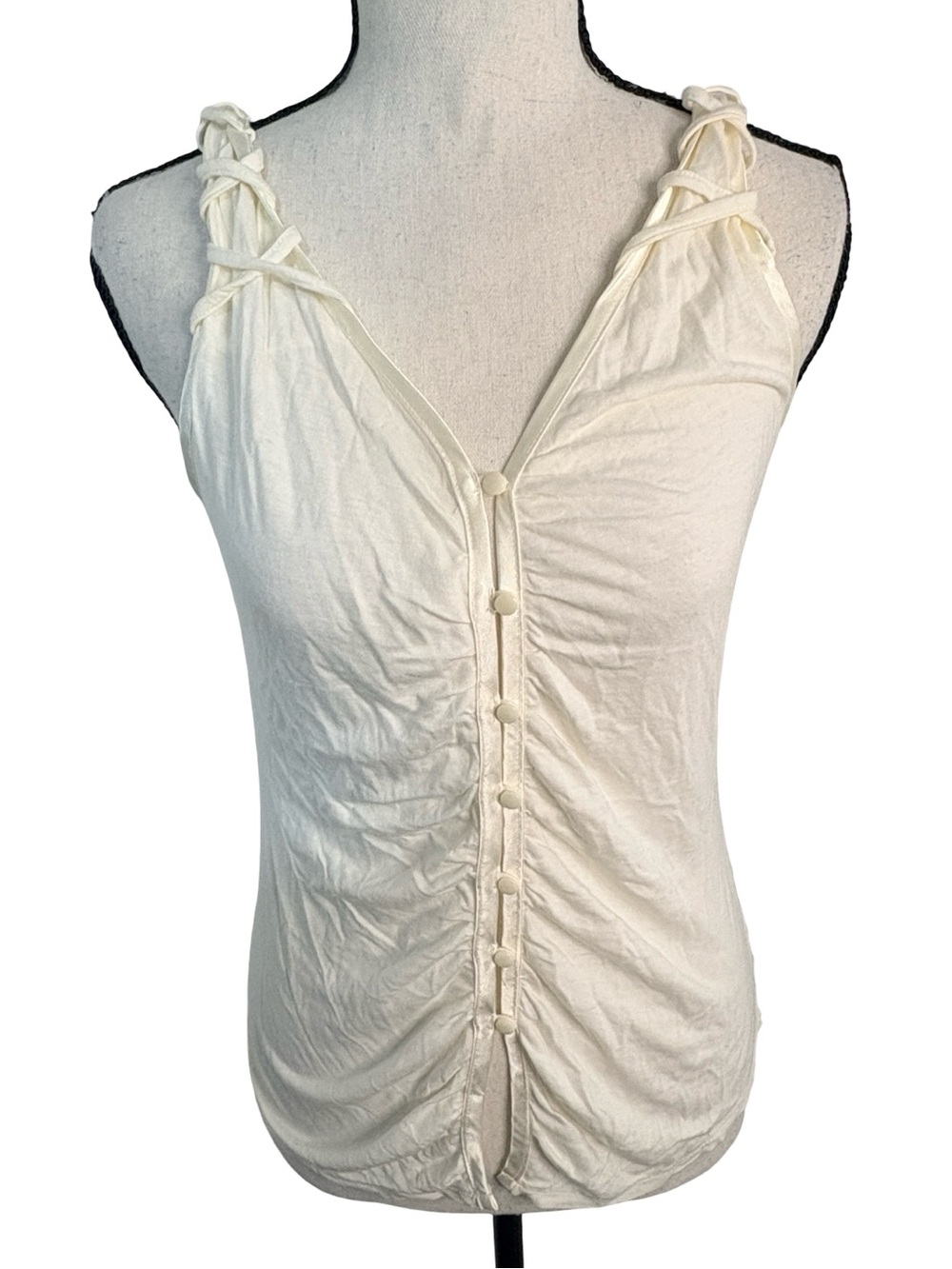 Vintage 2006 Old Navy Ivory Ruched Button Front Tank Top Small